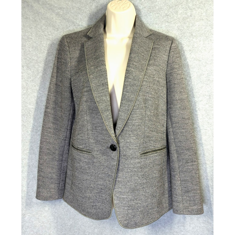 Ann Taylor Blazer Jacket 6 Heather Gray Wool Blend One Button Classic Chic